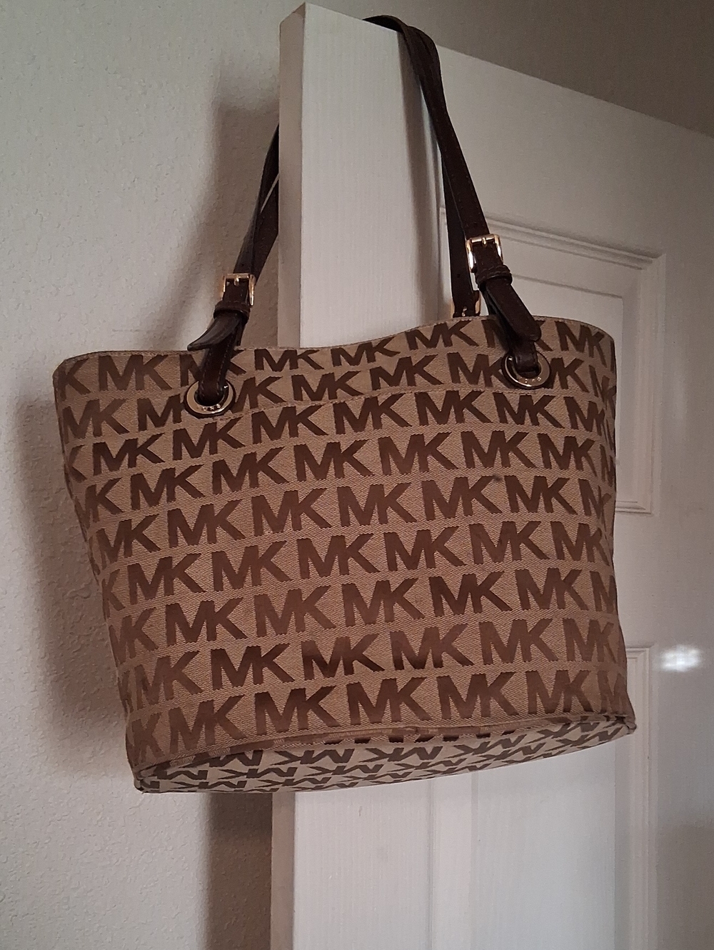 Michael Kors Tan and Brown MK Logo Tote